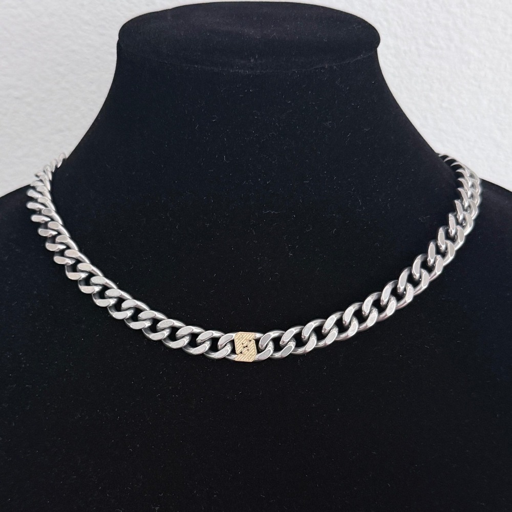 Emporio Armani Mens Stainless Steel Cuban Chain Necklace Silver Gold EGS3187040
